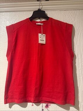 Zara Red Sleeveless Boxy Tank